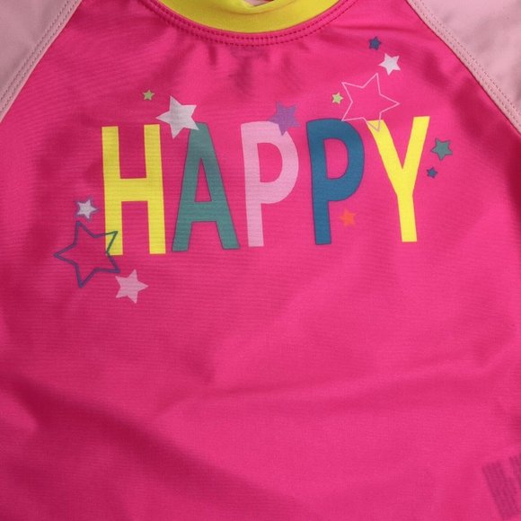 Wonder Nation Girls Baby Size 18 Months Rash Guard Swim Shirt Pink Neon Happy - Picture 11 of 12